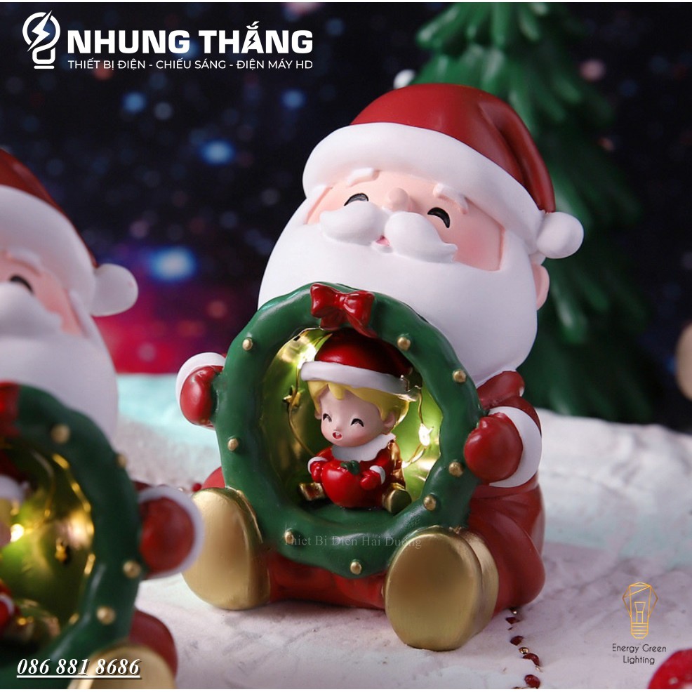 [Quà Tặng Giáng Sinh] Đèn Ngủ Hình Ông Già Noel Ôm Cô Bé,Cậu Bé Siêu Dễ Thương 2109-3A - Trang Trí Giáng Sinh - Dùng Pin