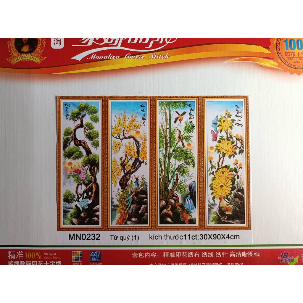 Tranh thêu chữ thập Tùng cúc trúc mai MN0232-30x90x4cm