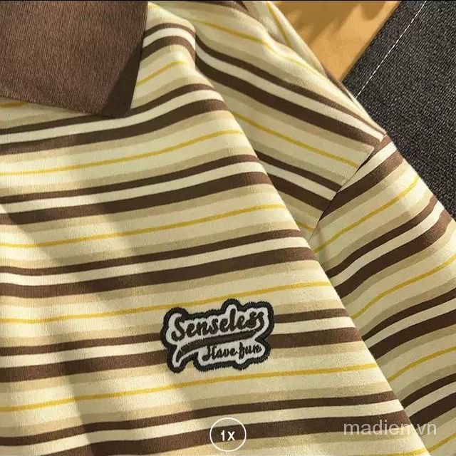 Áo Thun Polo Tay Dài Họa Tiết Kẻ Sọc Phong Cách Retro Hàn Quốc Mới 2021 Cho Nữ | BigBuy360 - bigbuy360.vn