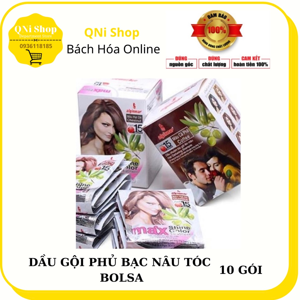 DẦU GỘI NHUỘM PHỦ BẠC NÂU HẠT DẺ THẢO DƯỢC BOLSA - SOLBOL - GỘI 1 GÓI LÊN MÀU GIỮ ĐƯỢC 2-3 THÁNG