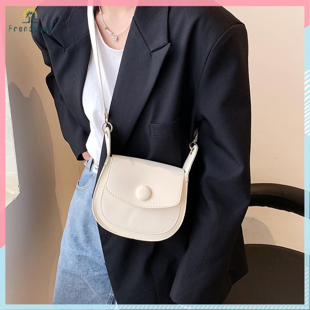 Retro Women PU Pure Color Shoulder Crossbody Bag Casual Mini Saddle Handbag