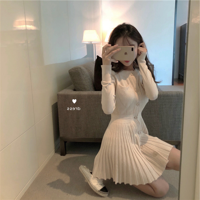Women's long sleeve dress new style Platycodon grandiflorum small fragrance waist with skirt