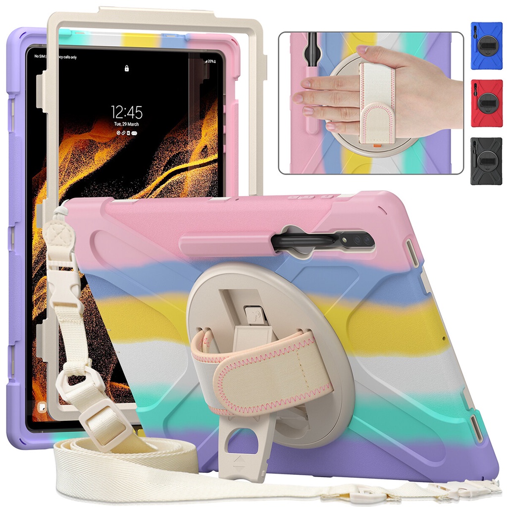 Ốp Máy Tính Bảng Bảo Vệ Toàn Diện 360 Độ Chống Sốc Có Dây Đeo Vai Cho Samsung Galaxy Tab S8 Ultra 14.6 2022 SM-X900 X906/Tab S8 Plus/S7 FE/S7 Plus