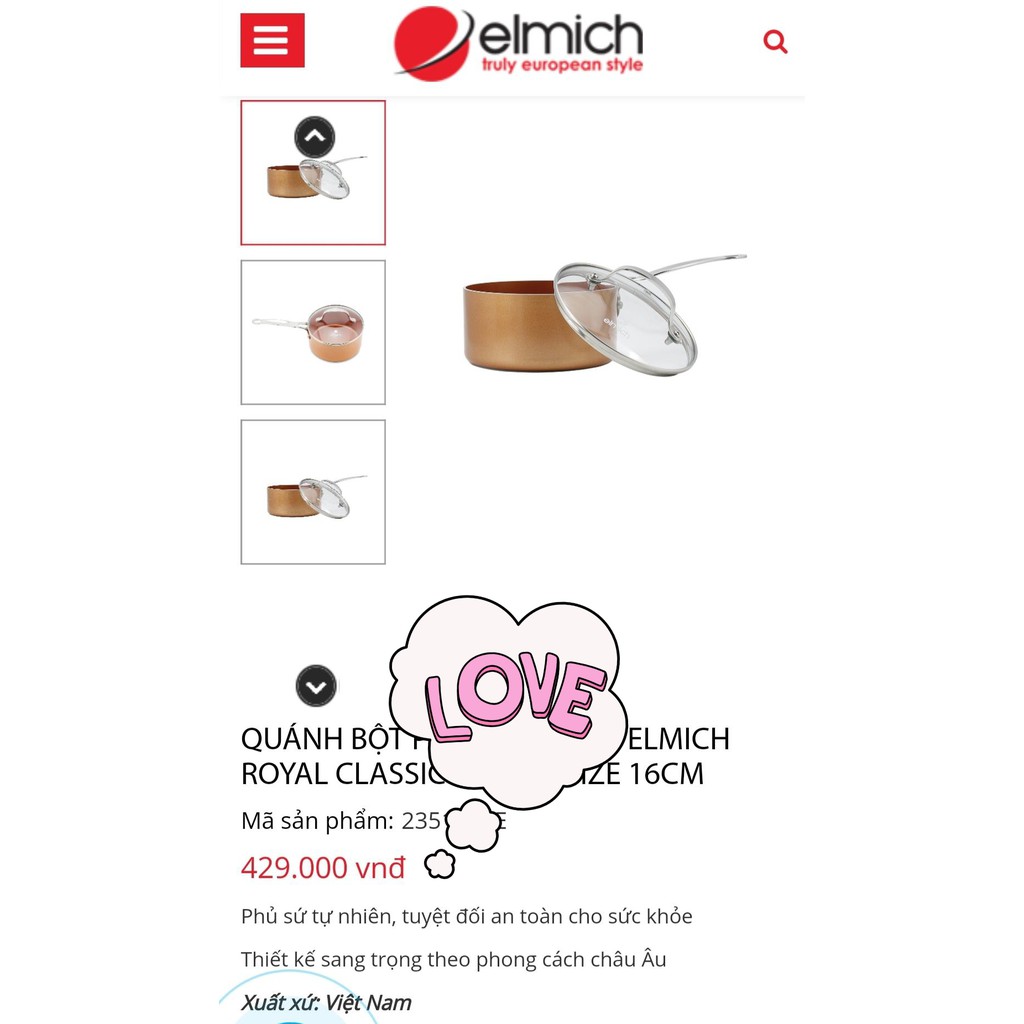 quánh ELMICH 1182 nấu bột💖 elmich 💖chống dính phủ sứ 16cm_an toàn cho sức khỏe của bé (tsale sốc)