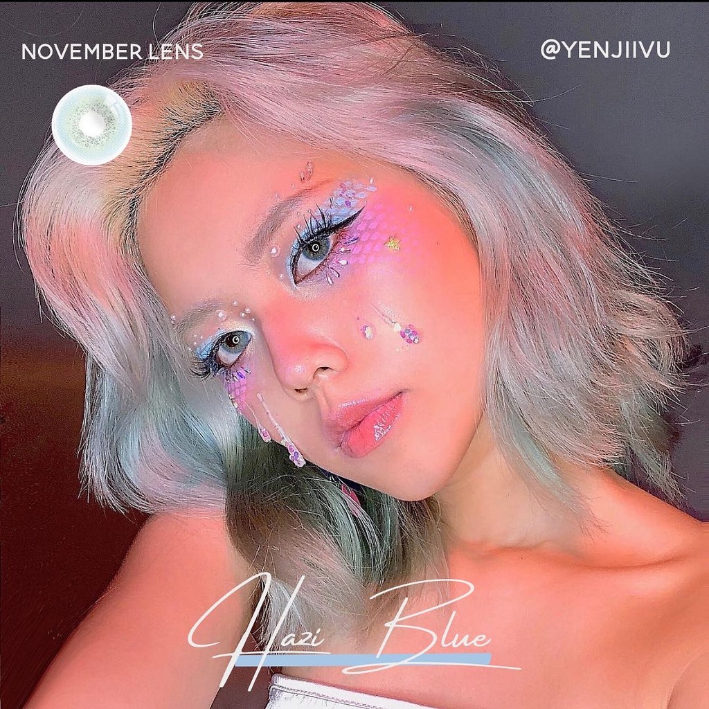 Kính áp tròng Hazi Blue Hàn Quốc tone xanh dương tây sáng