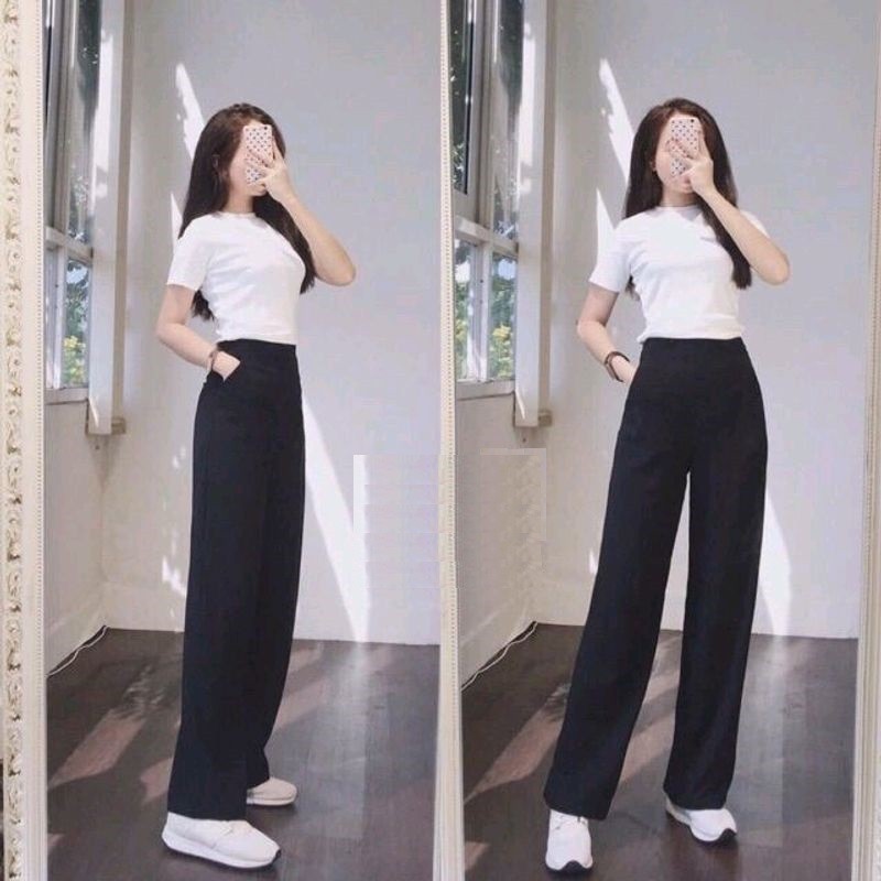 QUẦN TÂY ỐNG RỘNG KHÓA SƯỜN GIỌT LỆ KINA, Quần Ống Rộng Nữ Lưng Cao, Vải tuyết Mưa Đẹp, có Bigsize 89KG