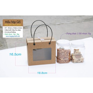 25 cái - Hộp giấy kraft đựng thực phẩm, khô gà, 2 hộp nhựa nắp nhôm 800ml - 1kg = Hộp Q5 KRAFT