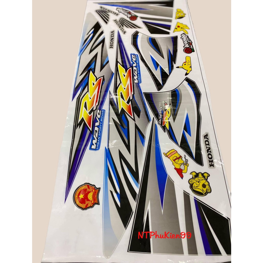 Tem rời Wave Alpha MẪU RS phối màu. Dán cho Wave 50cc/100cc/110cc