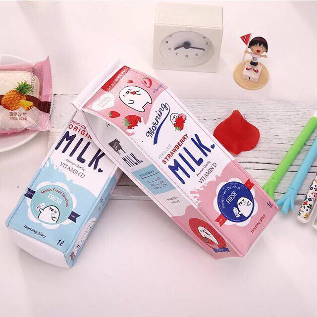 Bóp viết, túi bút học sinh hình hộp sữa Milk, kích thước 20x5 cm, chất liệu da simili không thấm nước SakuraShop