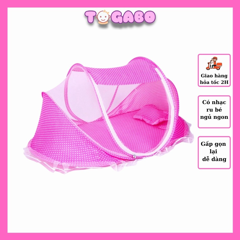 Màn chụp Happy Baby cho bé từ 0-36 tháng, Màn chụp tự bung xếp gọn tiện dụng, có nhạc kèm gối  chống muỗi và côn trùng,