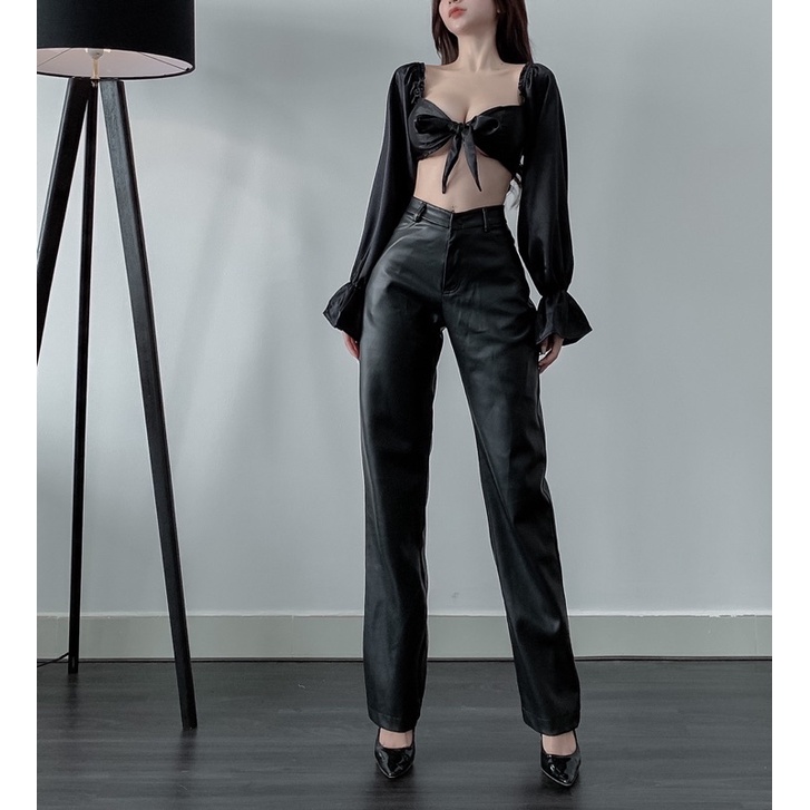 Quần suông chất vải da-LEATHER PANTS