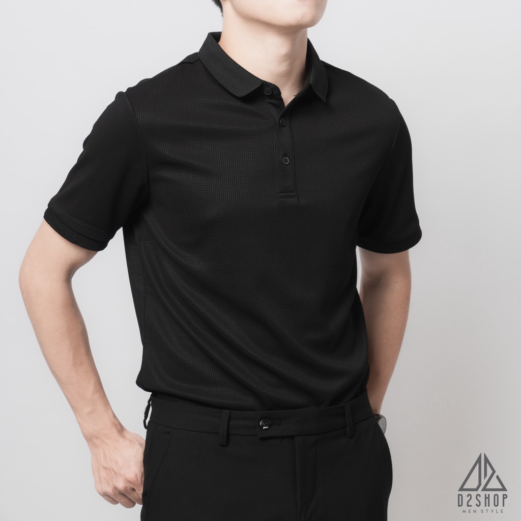 Áo thun polo nam D2shop, áo polo nam dệt kim, màu đen