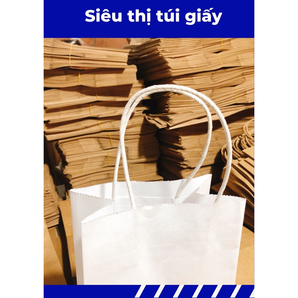 COMBO 10 CHIẾC TÚI GIẤY KRAFT XI MĂNG S12: 13.5x8x22 cm CÓ QUAI ( ẢNH THẬT SHOP TỰ CHỤP)