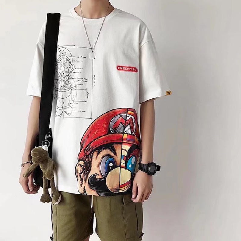 Áo Thun Tay Lỡ In Họa Tiết Hoạt Hình Phong Cách Nhật Bản Thời Trang Cho Nam Size M-3XL