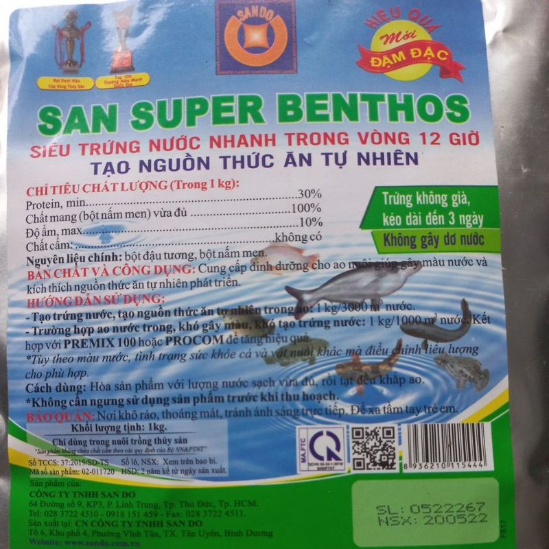 SAN SUPERBENTHOS tạo bobo. trứng nước trong 24h. bịt 1kg
