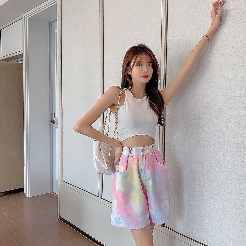 Quần short jeans ống rộng lưng cao phong cách thời trang dành cho nữ