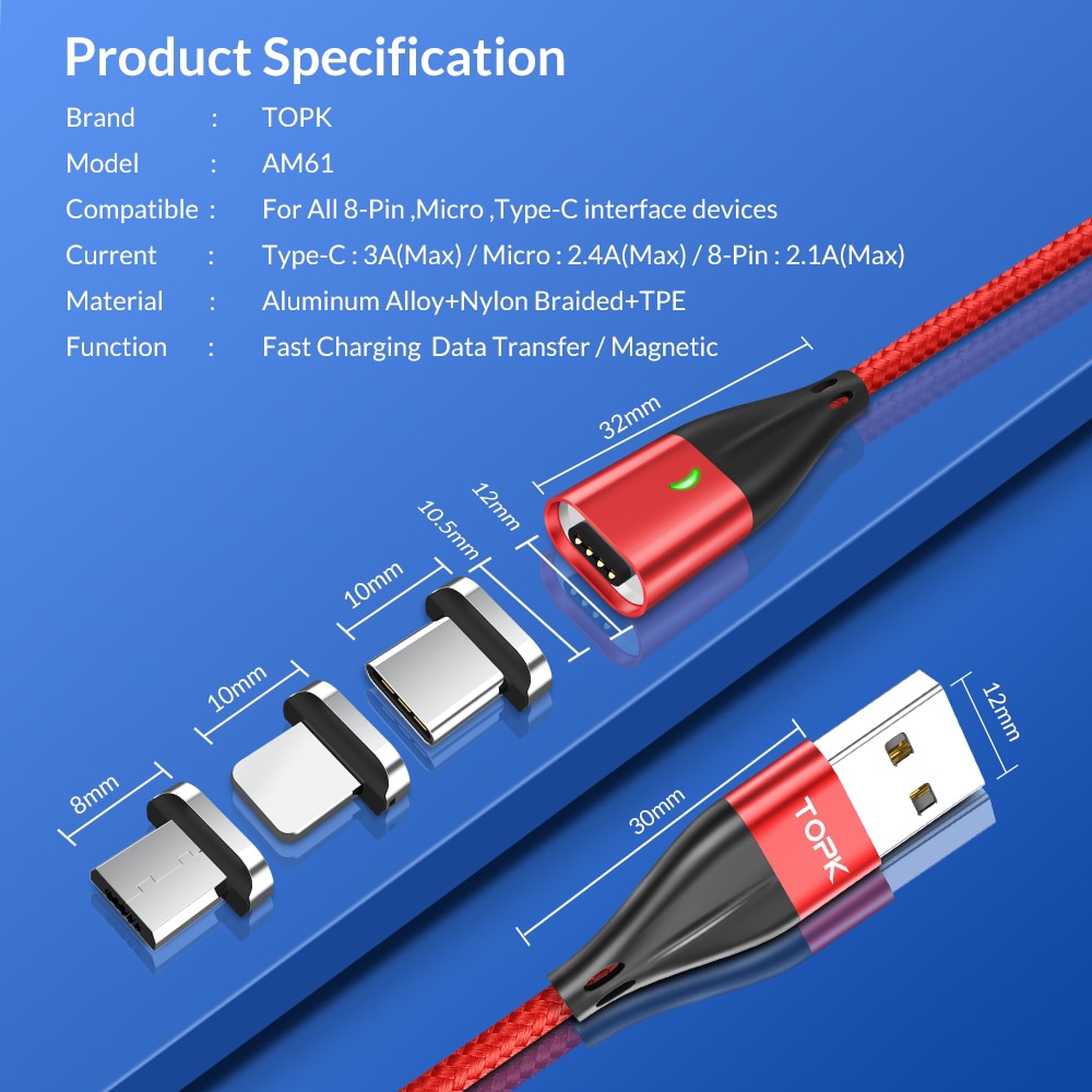 Dây Cáp Sạc Nhanh Am61 3a Qc3.0 Usb Type C Cho Iphone Samsung Xiaomi