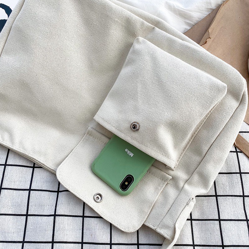 Túi Tote Đeo Chéo, Đeo Vai Vải Canvas, Phong Cách Hàn Quốc, Có Túi Hộp, Có Khóa Kéo