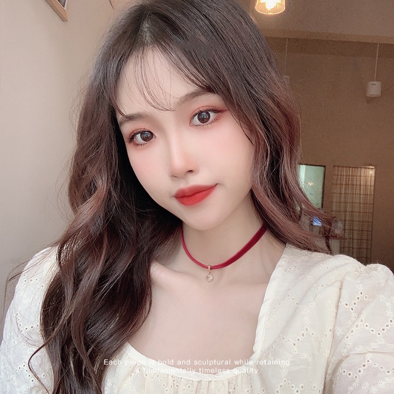 Vòng Cổ Choker Dây Nhung Màu Đỏ Đính Đá Thời Trang
