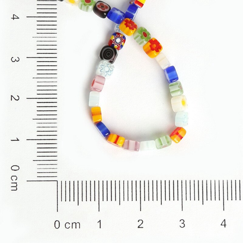 Hạt thủy tinh hình vuông dẹt họa tiết hoa 4 / 6 / 8mm dùng làm trang sức diy