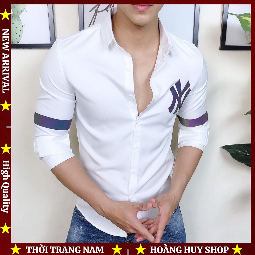 Áo Sơ Mi Nam Dài Tay H&H-SM06 In Logo Chữ Phản Quang Chuẩn Đẹp 2 Màu - Hoàng Huy