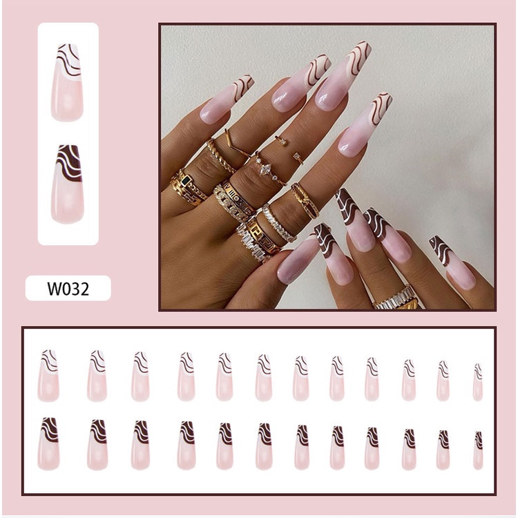 21 - Alpenliebe [HOA VĂN HIỆN ĐẠI] Bộ Móng Giả 24 Chiếc Đủ Size - Sẵn Keo Và Dụng Cụ