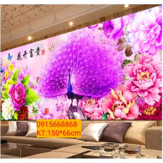 Tranh thêu  chữ thập chim công tuyệ đẹp