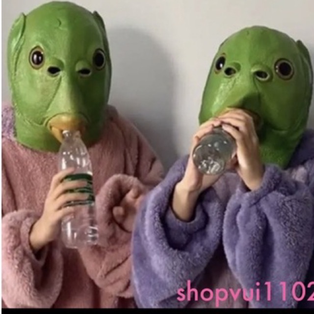 Mặt nạ trùm đầu hóa trang quái vật đầu cá màu xanh lá phù hợp cho Halloween