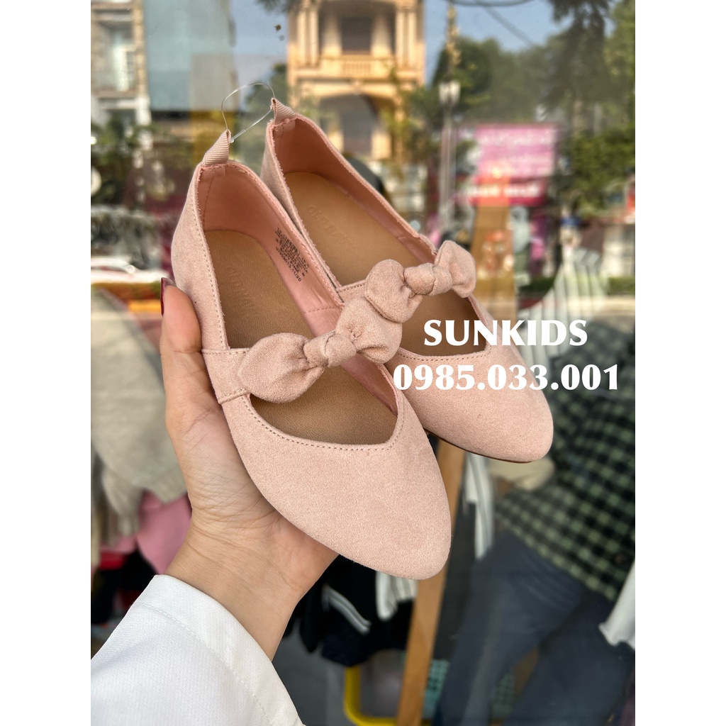 Giày bệt da lộn phối chun nơ (Hàng xuất khẩu)