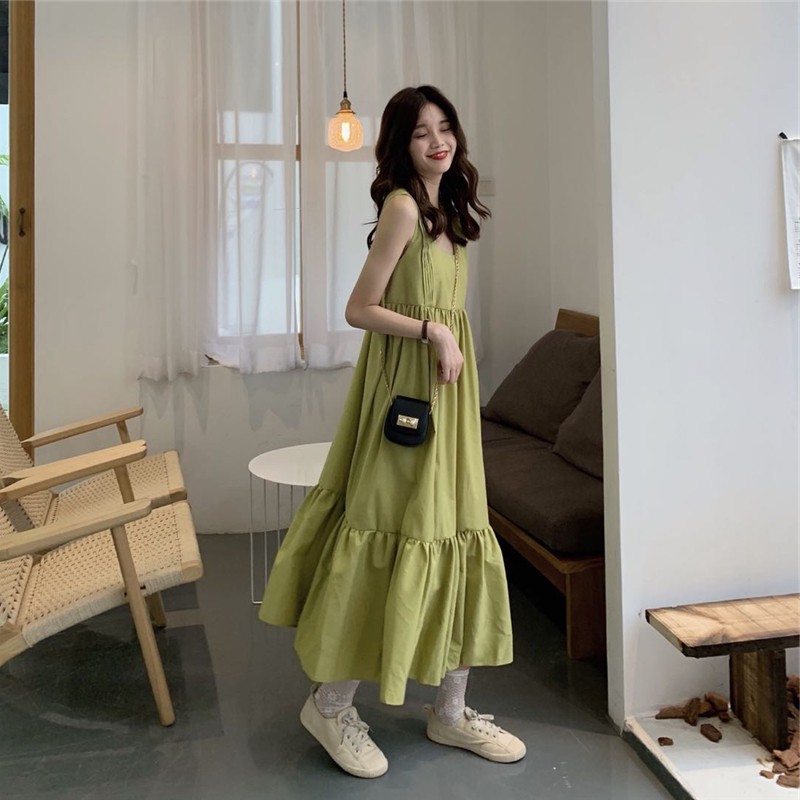 ĐẦM XOÈ DÀI DÂY BẢN TO NỮ CỔ VUÔNG HAI TẦNG NHÚN XẾP LY NGỰC / ĐẦM BẦU