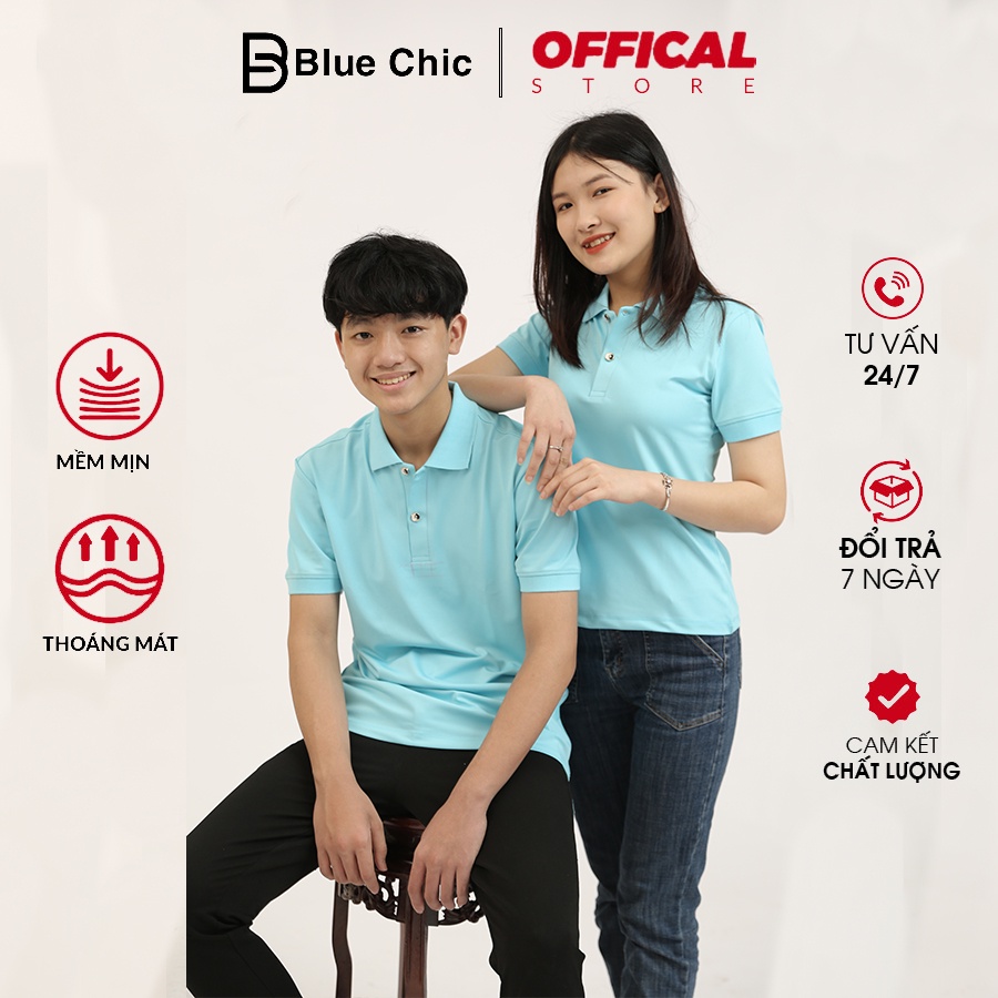Áo Polo Nam Xanh Nhạt BLUECHIC Cổ Bẻ Chất Liệu Poly Cá Sấu Cao Cấp Phối Cổ Áo Nâu Trẻ Trung Chuẩn Form NF005