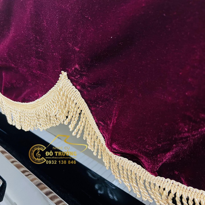 Khăn phủ đàn Piano nhung đỏ tua rua lớn cao cấp