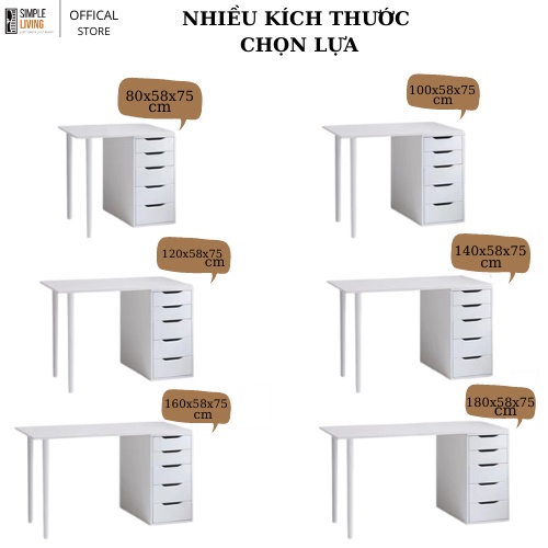 Bàn làm việc gỗ mdf nhập khẩu 1 hộc có chân sắt tròn IKEA dài từ 80cm đến 160cm có ship toàn quốc
