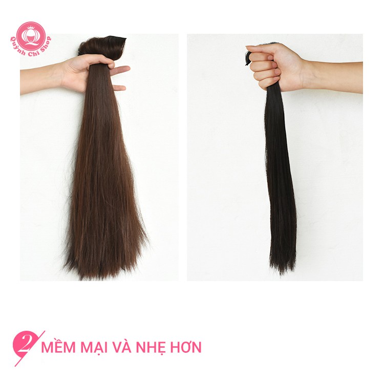 Tóc giả kẹp dải CAO CẤP, dài xoăn sóng đuôi, dùng để nối hoặc kẹp phồng chân tóc