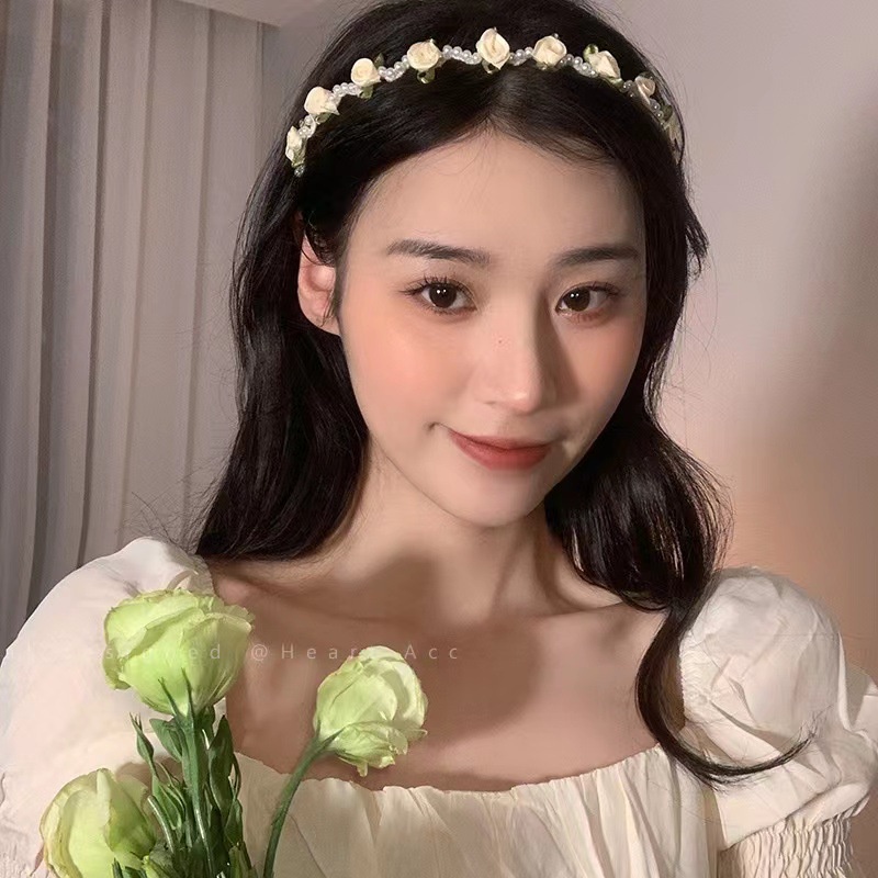 Băng Đô Cài Tóc Vải Satin Đính Ngọc Trai Và Hoa Phong Cách Mới Dành Cho Nữ 2022