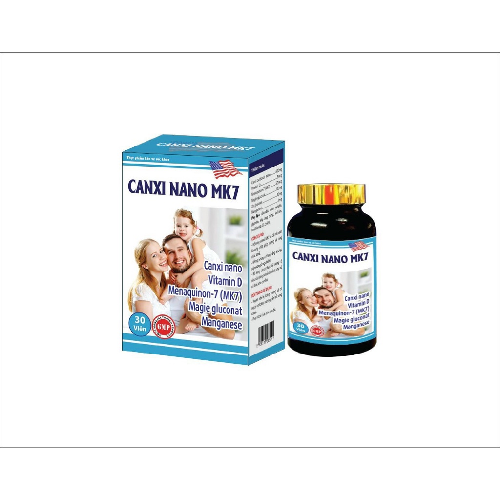 Viên uống Canxi Nano MK7 phát triển chiều cao giúp xương và răng chắc khỏe - Hộp 30 viên