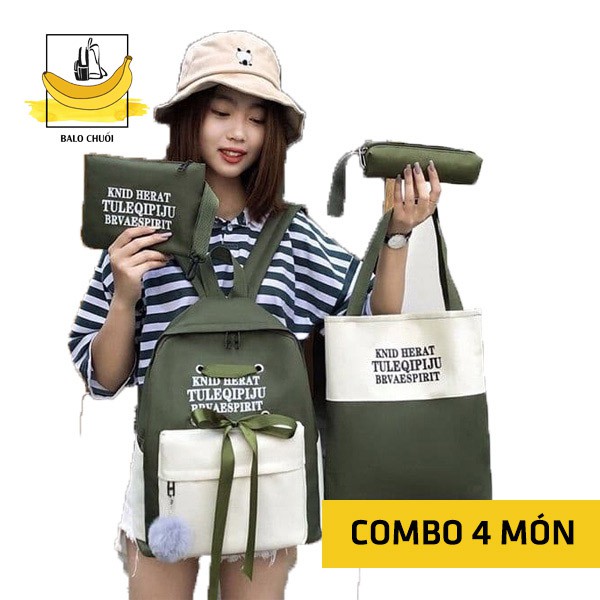 [Mã FASHIONGREEN194 giảm 10% tối đa 30K đơn từ 90K] [COMBO 4 MÓN] Balo nữ đi học thời trang 4 món KNIT HEART- 4 màu