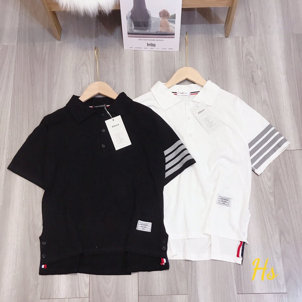 áo thun polo cổ đức sọc 3 vạch tay nam nữ Unisex X.store đen + trắng, phông Cotton mềm mịn mùa Hè Hottrend 2022 SP1039
