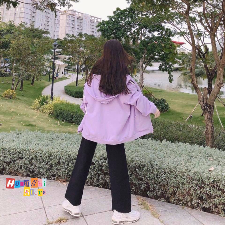 Áo Khoác Hoodie Zip Trơn Oversize Ulzzang Unisex Hoodie Dây Kéo Màu Tím Dáng Rộng - MM