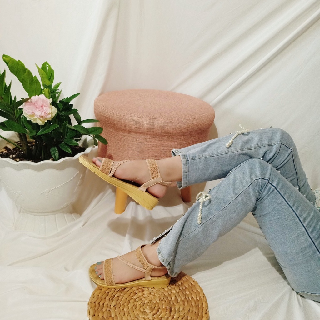 Giày sandal nữ đi học quai hậu dây chéo thổ cẩm êm,bền,thời trang-TBtc05