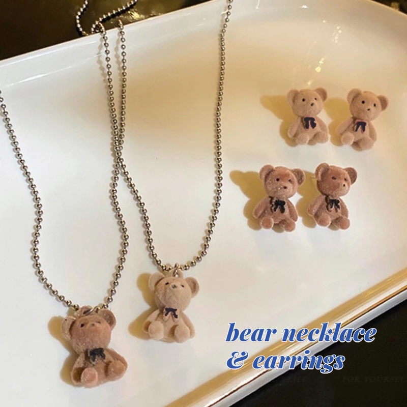 Bộ Trang Sức Mặt Hình Gấu Nâu Dễ Thương Phong Cách Hàn Quốc Dành Cho Nữ