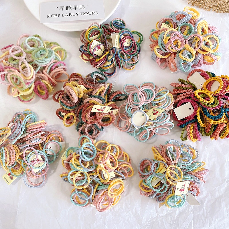 Bộ 100 dây buộc tóc cao su AYUER ngọt ngào thời trang dành cho bé gái