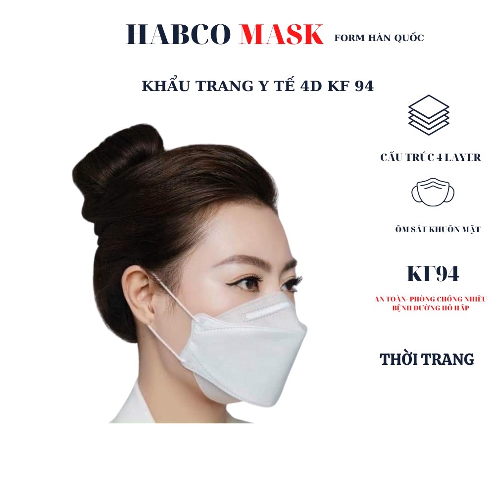 Set 10 chiếc khẩu trang 4 lớp KF94 HABCO Mask lọc bụi, chống virus, kháng khuẩn cao cấp. 10KT NL