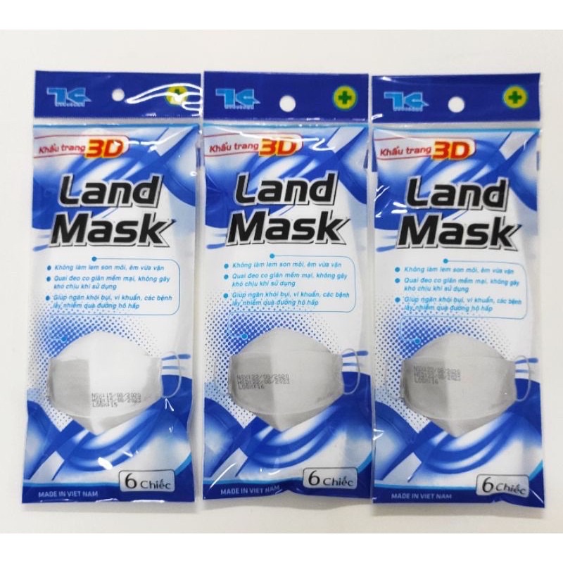 Gói 6 chiếc khẩu trang 3D kháng khuẩn LAND MASK, Landmask, phong cách Hàn Quốc, khẩu trang KF94 4D