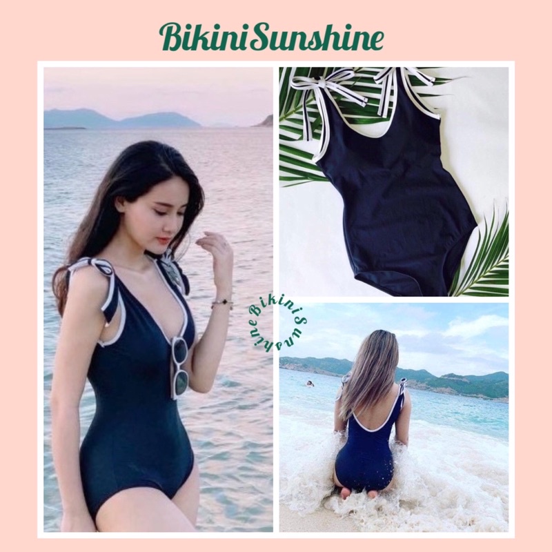 Bikini đồ bơi đi biển 1 mảnh viền trắng nơ vai BIKINI SUNSHINE MS-55