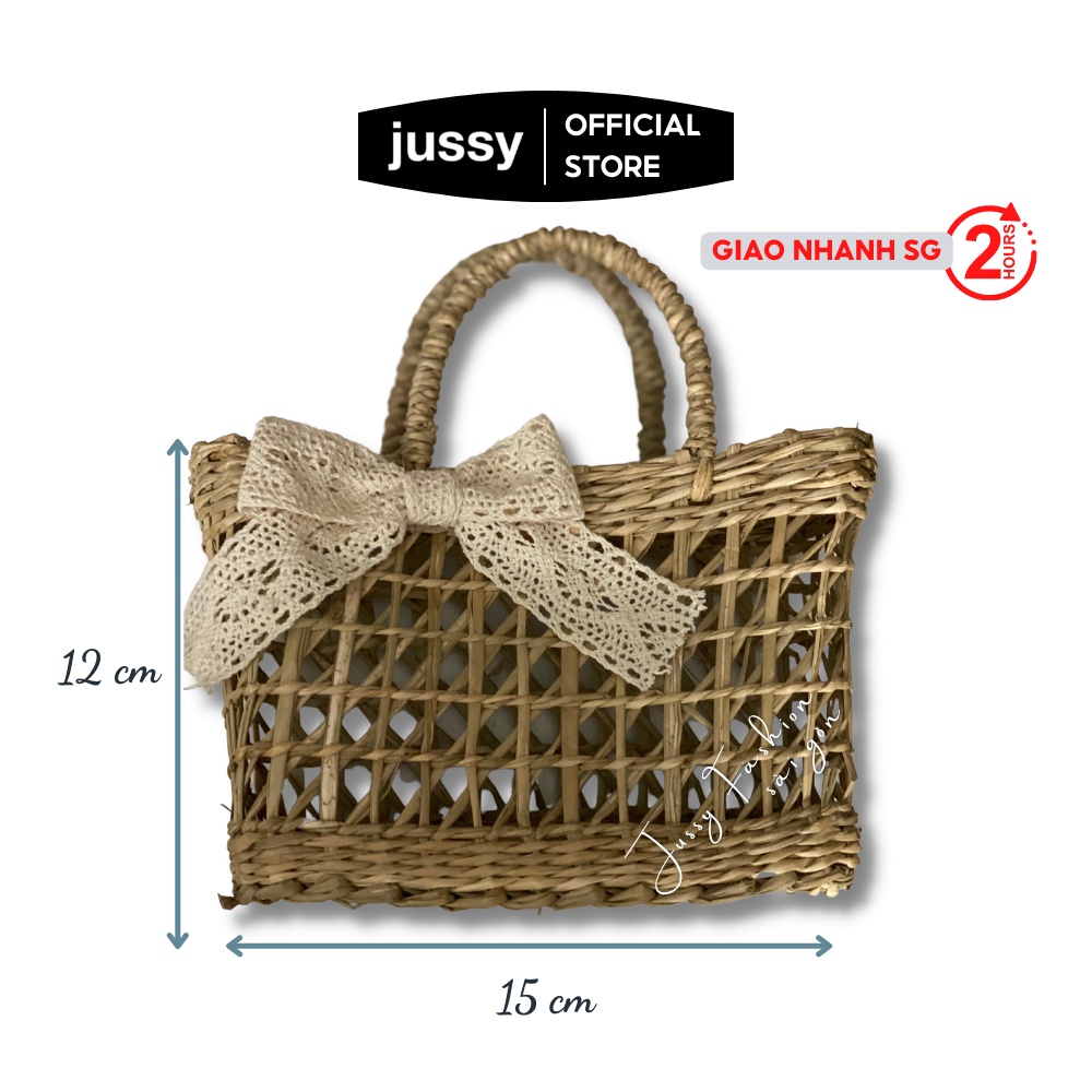 Túi Cói Đi Biển Jussy Fashion Kiểu Túi Đan Cói Mini Vintage Handmade Phụ Kiện Chụp Ảnh, Đi Du Lịch, Dã Ngoại