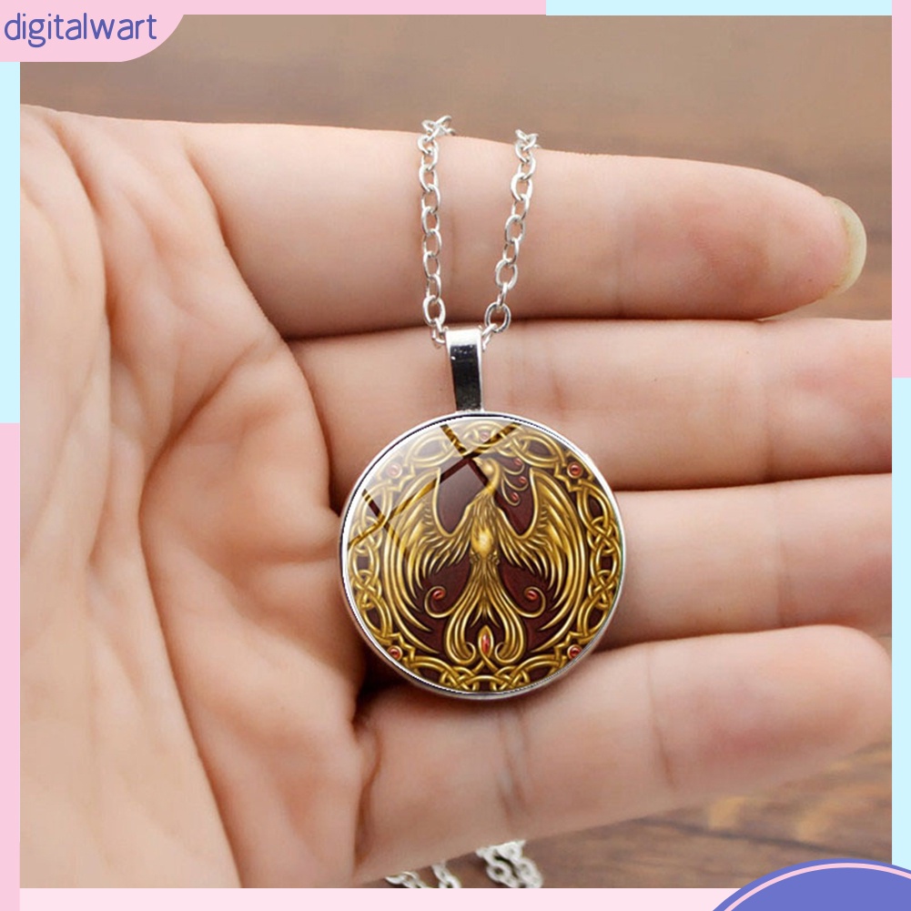 Vòng cổ Mặt Kính Cabochon Hình Chim Phượng Hoàng Phong Cách Vintage