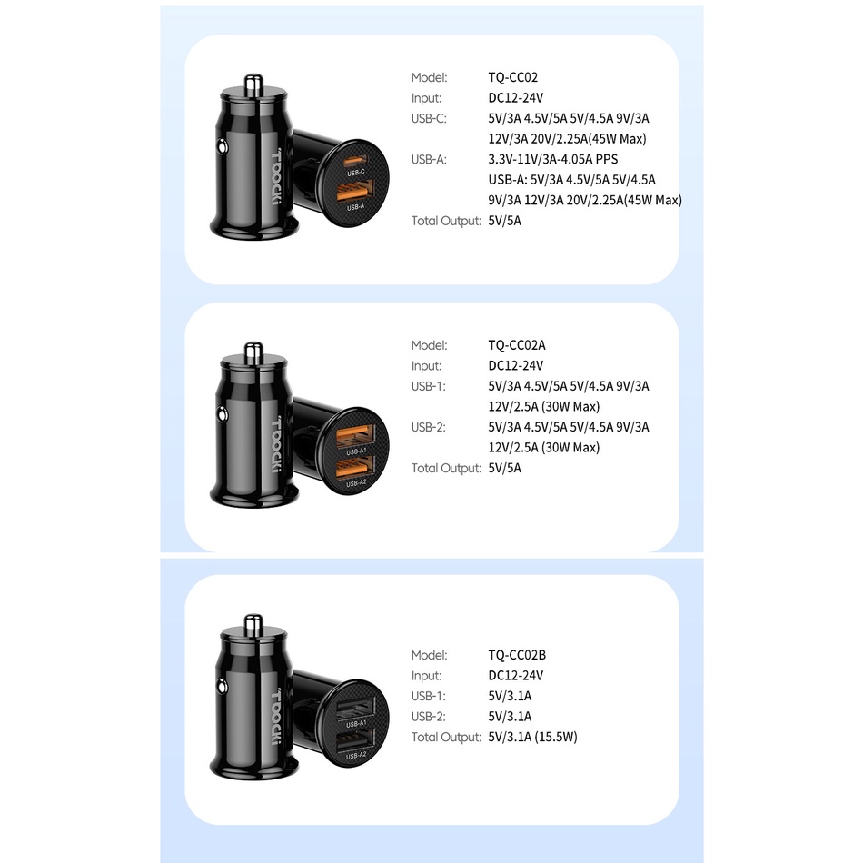 Tẩu Sạc Nhanh QC3.0 45W Cổng USB C Cho Điện Thoại