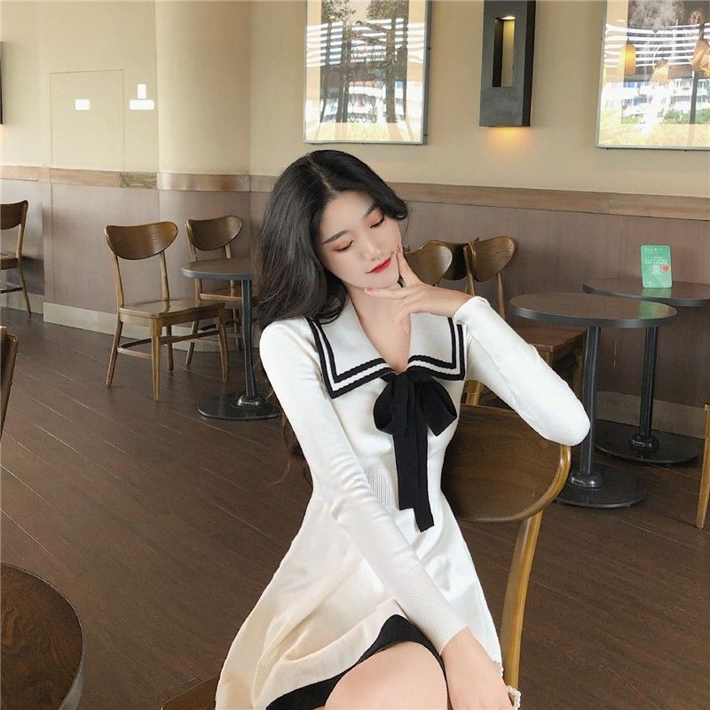 [ORDER] Đầm trang trọng tay dài cố áo búp bê ôm eo body cổ thắt nơ ulzzang ( 2 màu )