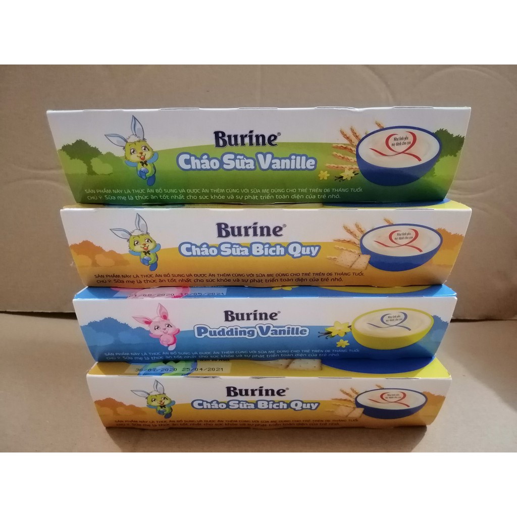 [DATE 8-9/2022] Cháo Sữa Burine Đủ Vị Pudding, Bích Quy, Vani Lốc 6 Hộp x 50g